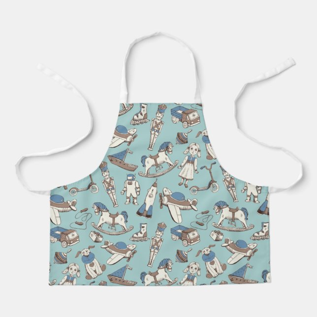 Vintage Toy Pattern Blue/Brown ID783 Apron (Front)