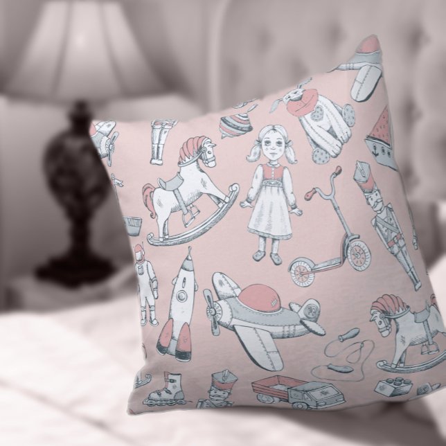 Vintage Toy Pattern Pink/Grey ID783 Cushion (Creator Uploaded)