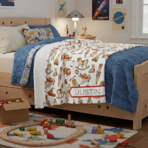 Vintage Toy Pattern Red/Gold ID783 Fleece Blanket