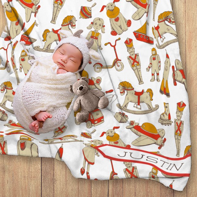 Vintage Toy Pattern Red/Gold ID783 Fleece Blanket (Creator Uploaded)