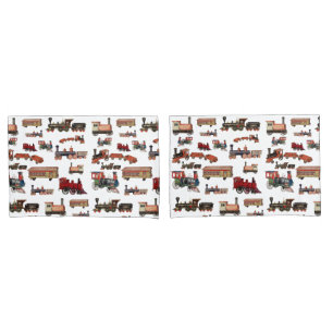 Vintage Toy Train Colourful Trains Pattern Pillowcase