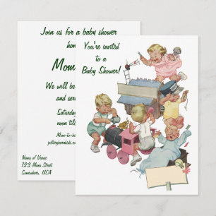 Vintage Toy Trains Baby Shower Invitation