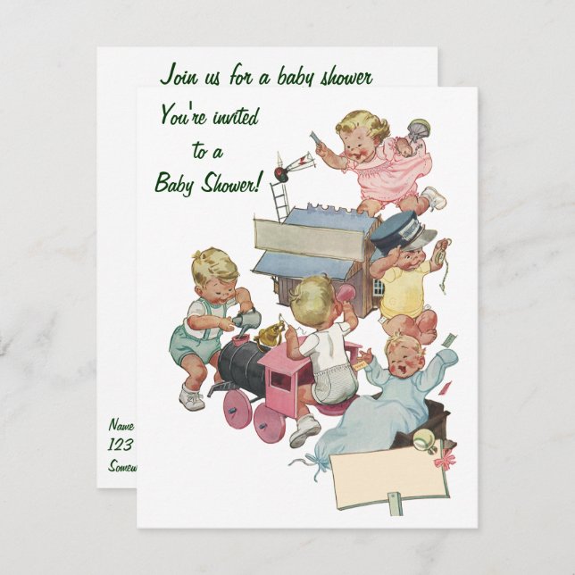 Vintage Toy Trains Baby Shower Invitation (Front/Back)