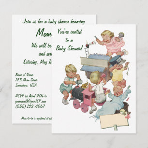 Vintage Toy Trains Baby Shower Invitation