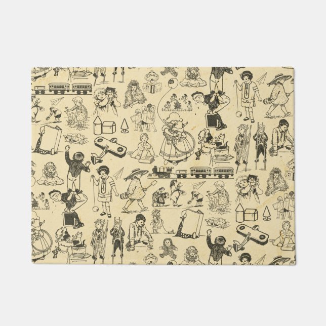 Vintage toys and playing children pattern doormat (Front)