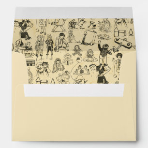Vintage toys and playing children pattern envelope