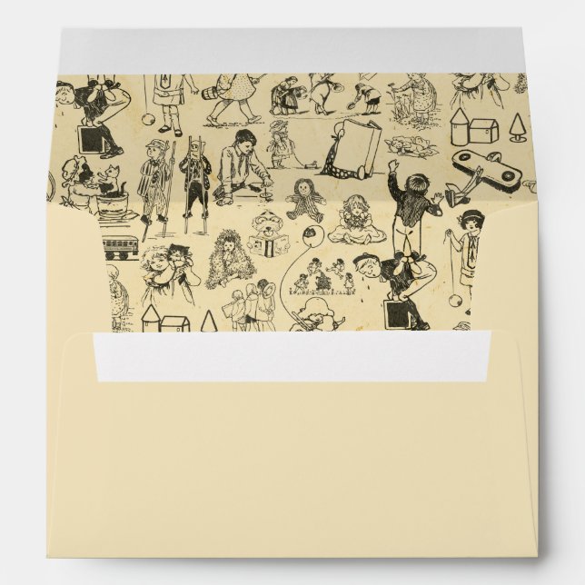 Vintage toys and playing children pattern envelope (Back (Bottom))