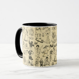Vintage toys and playing children pattern mug