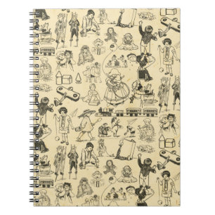 Vintage toys and playing children pattern notebook