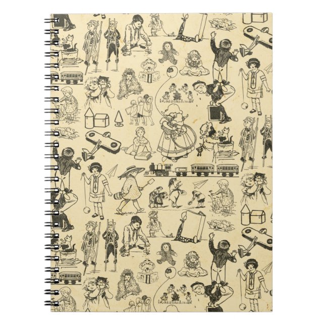 Vintage toys and playing children pattern notebook (Front)