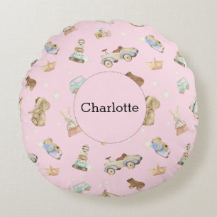 Vintage Toys Baby Girl Nursery Pink Round Cushion