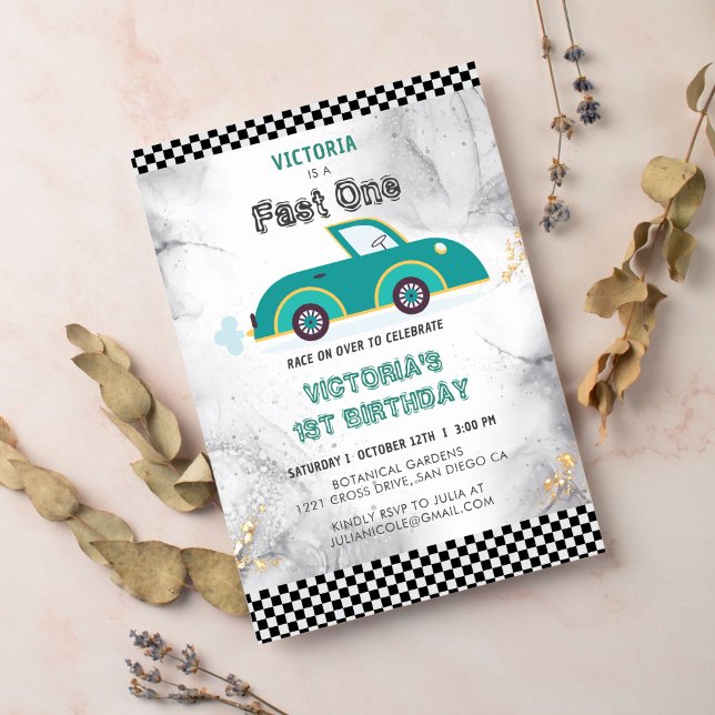 Vintage Track Speed Sports Race Car Birthday Invitation (Creator Uploaded)