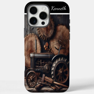 Vintage Tractor and Wood Slabs iPhone 16 Pro Max Case
