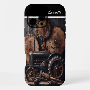 Vintage Tractor and Wood Slabs iPhone 16 Pro Max Case