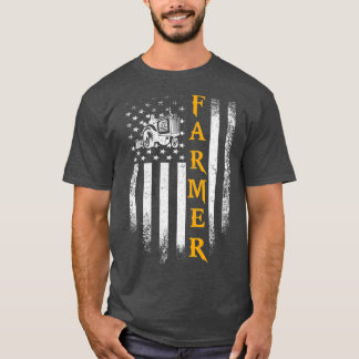 Vintage  Tractor Farmer American Flag Farming T-Shirt