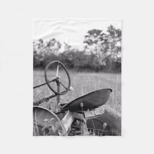Vintage Tractor in Grass Fleece Blanket