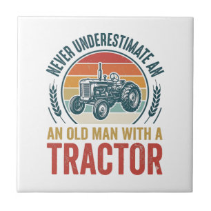 Vintage Tractor Old Man Quote Shirt Design_1 Ceramic Tile