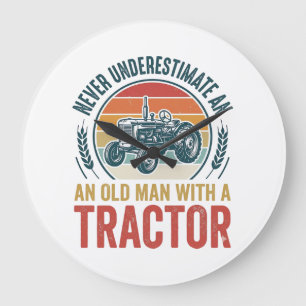 Vintage Tractor Old Man Quote Shirt Design_1 Large Clock