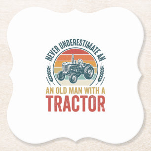 Vintage Tractor Old Man Quote Shirt Design_1 Paper Coaster