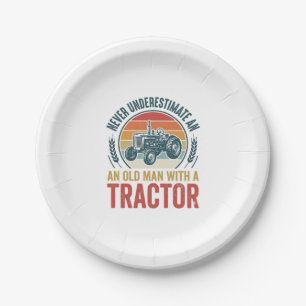 Vintage Tractor Old Man Quote Shirt Design_1 Paper Plate