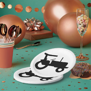 Vintage Tractor Silhouette Farm Equipment Icon  Paper Plate