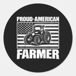 Vintage Tractor USA Flag Proud American Farmer Classic Round Sticker