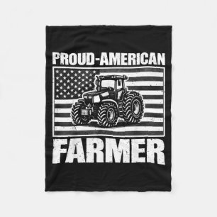 Vintage Tractor USA Flag Proud American Farmer Fleece Blanket