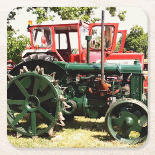 VINTAGE TRACTORS SQUARE PAPER COASTER