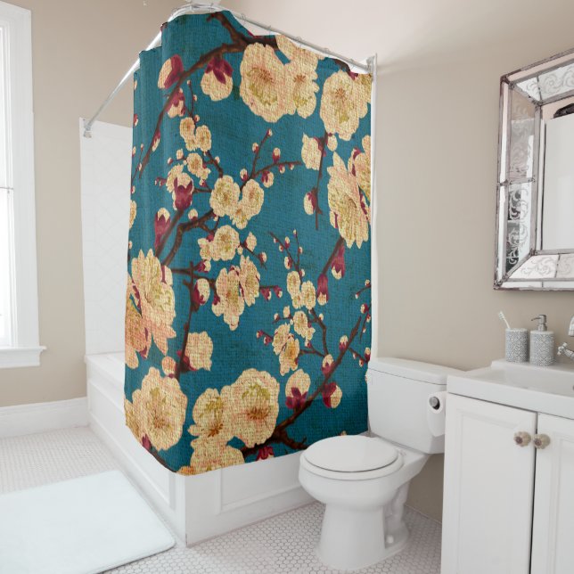 Vintage Traditional Japanese Paper Print Shower Curtain (In Situ)