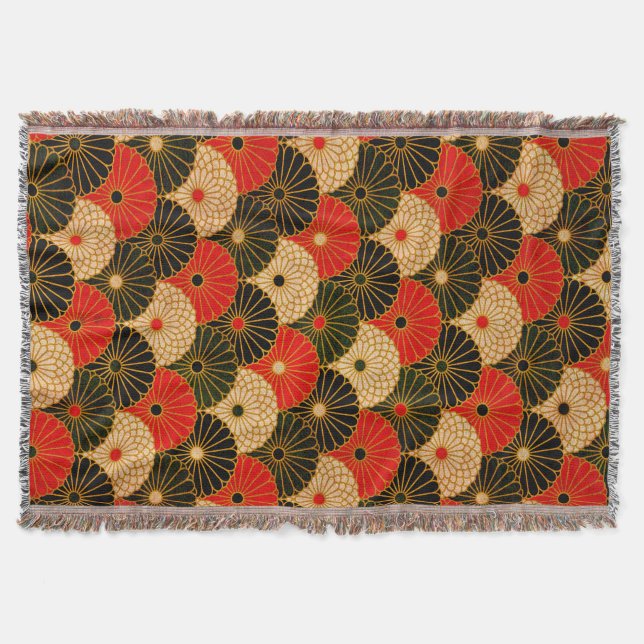 Vintage Traditional Japanese Paper Print Throw Blanket (Front)