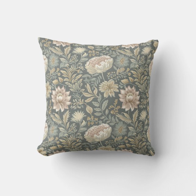 Vintage Traditional Muted Floral Flower Botanical  Cushion (Front)