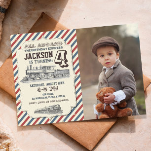 Vintage Train All Aboard Birthday Photo Invitation