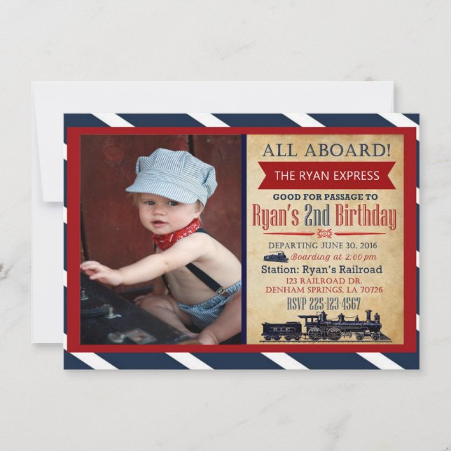 Vintage Train Birthday Invitation (Front)