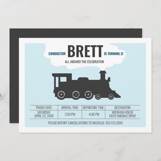 Vintage Train Birthday Party Invitation (Front/Back)