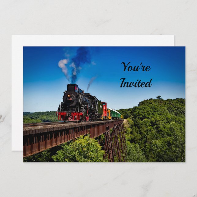 Vintage Train Bridge Photo Birthday Invitation (Front/Back)