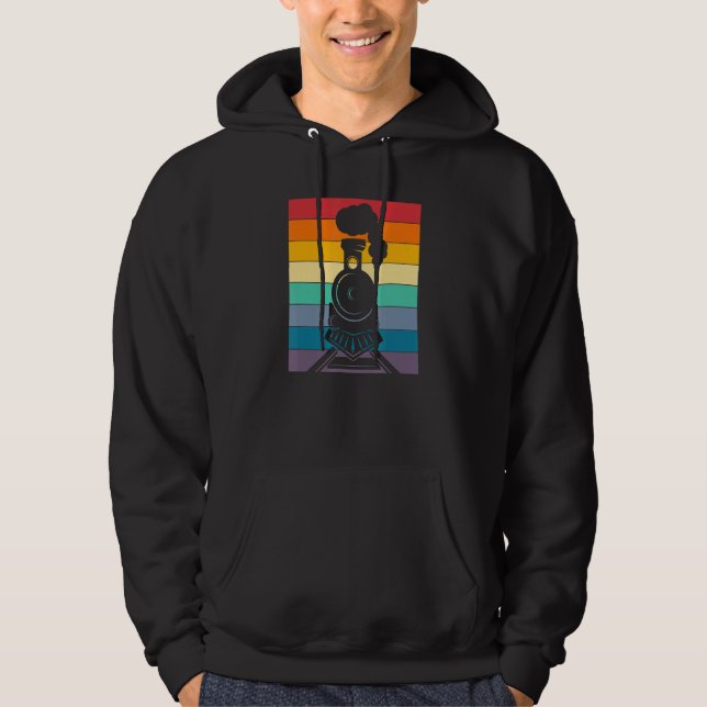 Vintage Train Buff Enthusiast Distressed Retro Sty Hoodie (Front)