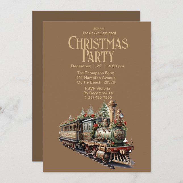 Vintage Train Christmas Holiday Party Invitation (Front/Back)