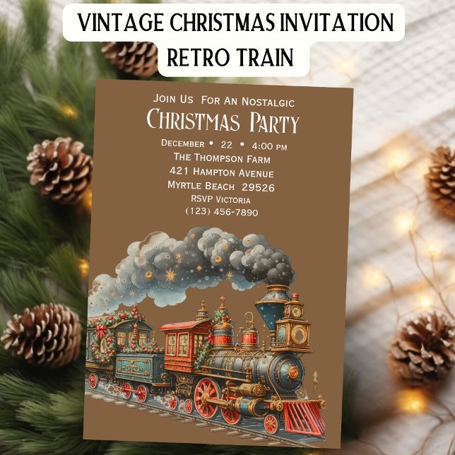 Vintage Train Christmas Holiday Party Invitation (Creator Uploaded)