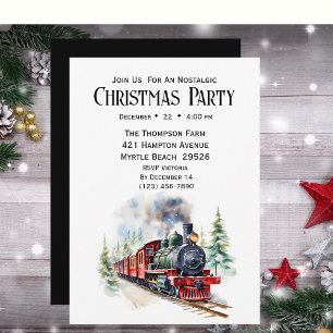 Vintage Train Christmas Holiday Party Invitation