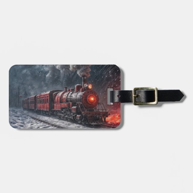 Vintage Train In Snow Luggage Tag (Front Horizontal)