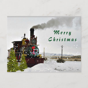 Vintage Train in Snow/ Merry Christmas Postcard