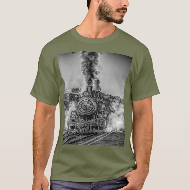 Vintage Train Locomotive Railroad Smoke Travel T-Shirt (Front)