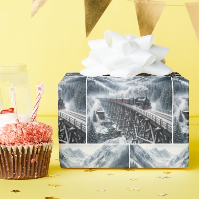 Vintage Train On a Mountain Trestle Wrapping Paper (Birthday Party)
