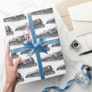 Vintage Train On White Wrapping Paper