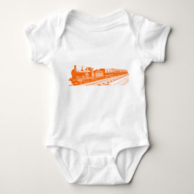 Vintage Train - Orange Baby Bodysuit (Front)