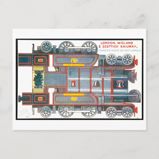 Vintage Train Paper Toy--England Postcard (Front)