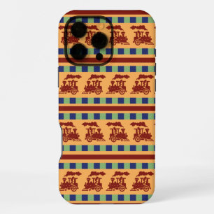 Vintage Train Pattern with Stripes and Checks iPhone 16 Pro Max Case