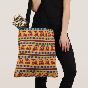 Vintage Train Pattern with Stripes and Checks Tote Bag