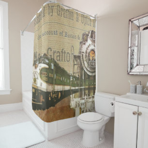Vintage Train Print Shower Curtain