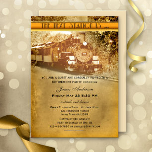 Vintage Train Retirement Party Invitation